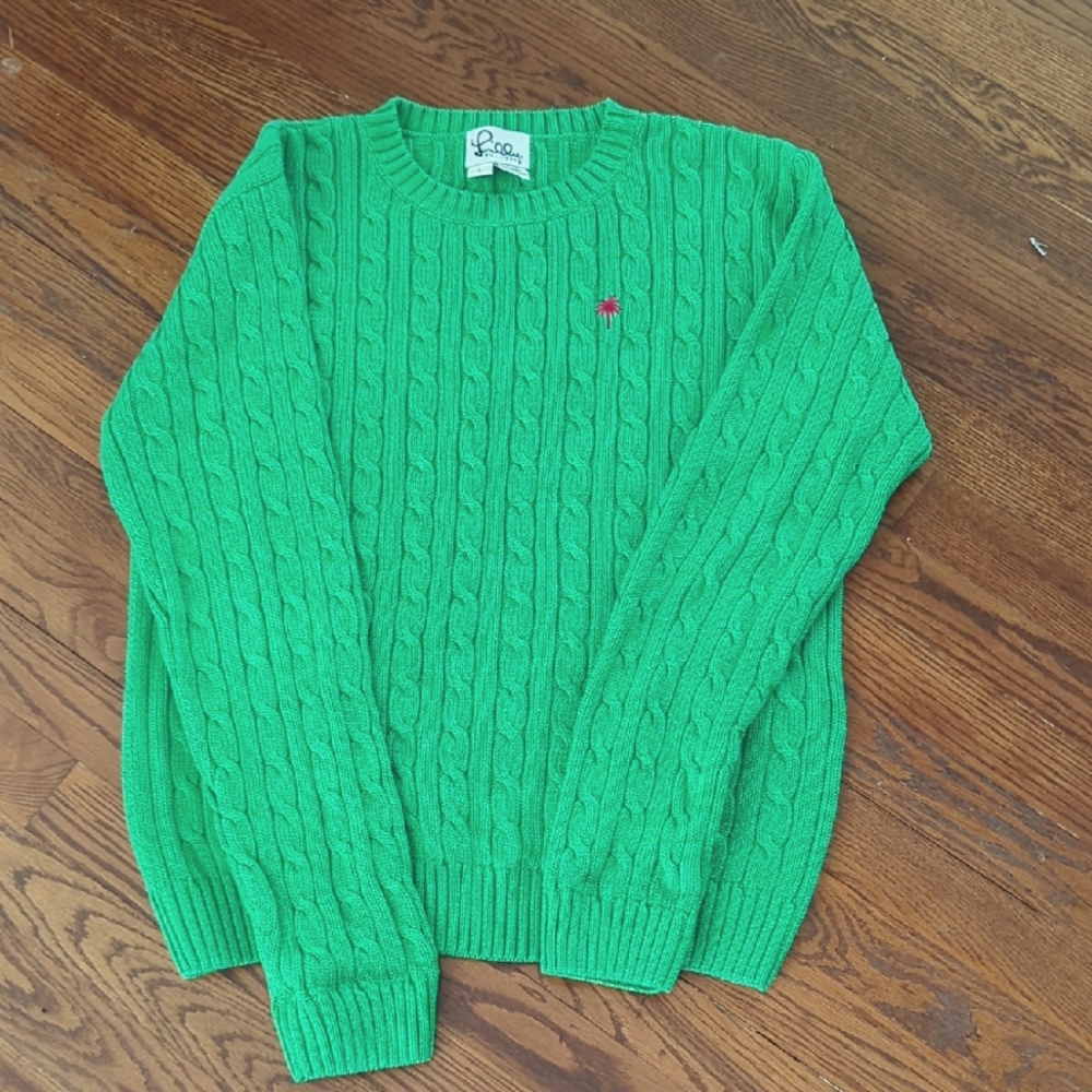 Lilly Pulitzer Green Crew Neck Cable Knit Sweater